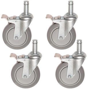Set of four Poly urethane stem casters with brakes