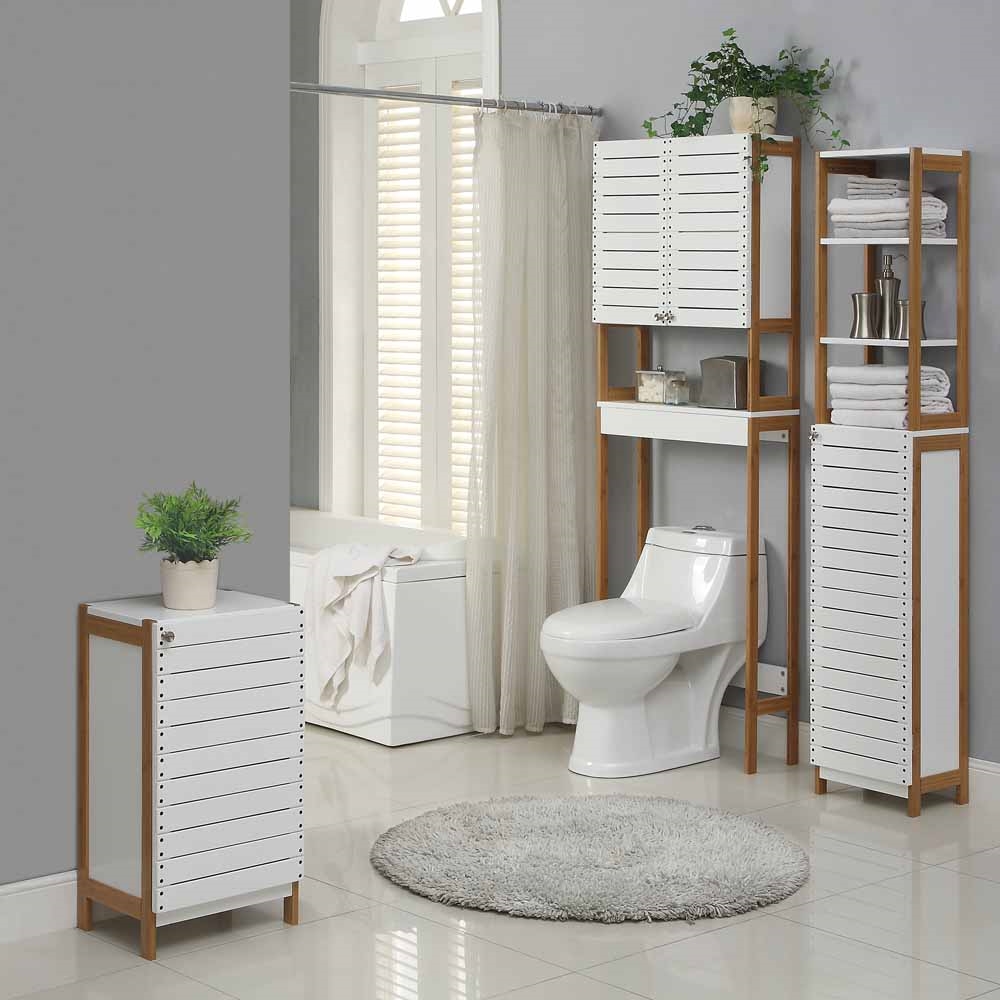 Over The Toilet Bathroom Storage, Space Saver, 1-Door, Bamboo, Natural, Beige