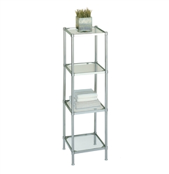 Glacier four tier glass shelving tower with metal frame