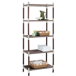 Baronial Wood and metal 5 Tier Shelf in chrome with dark wood accents