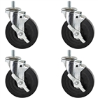 Rubber casters with threads and brake