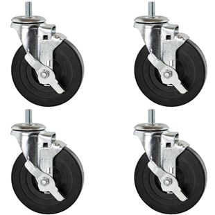 Rubber casters with threads and brake