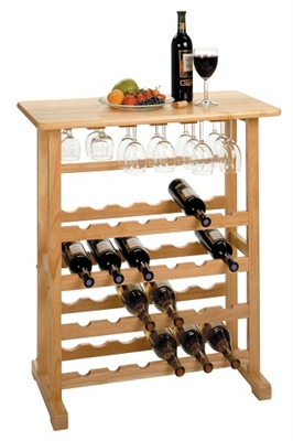 24-Bottle Wine Rack with Stemware holder-Beech