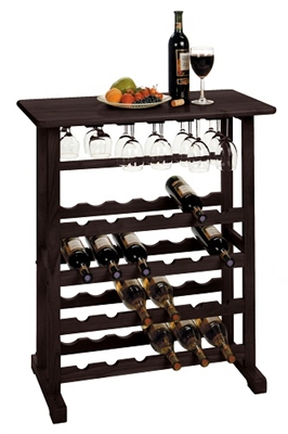 24-Bottle Wine Rack with Stemware holder-Espresso