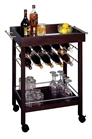 10 Wine Bottle Mobile Bar Cart in espresso wood