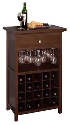 20-Bottle Wine Cabinet with Drawer and stemware holder in walnut