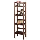 Winsome wood tall folding bookcase with four shelves in antique walnut