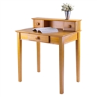 A studio writing desk with hutch in honey finish for your home office.