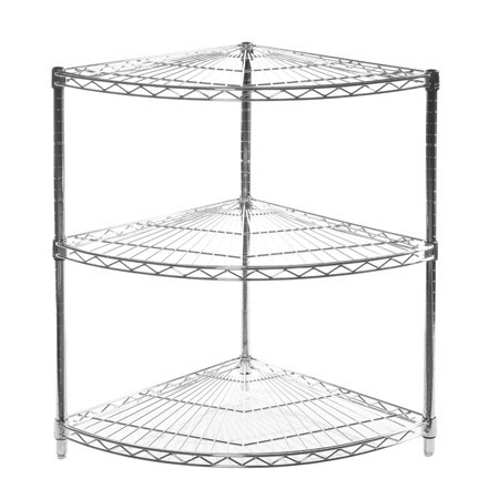 Wire outlet corner shelving