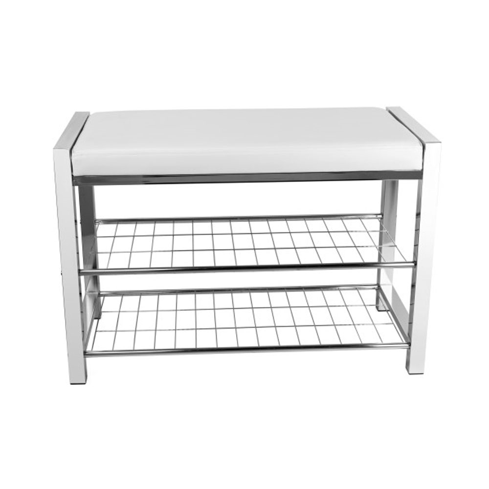 White Leatherette Entryway Bench W Chrome Frame By Danya B