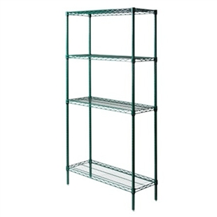 14"d Green Epoxy Wire Shelving with 4 Shelves