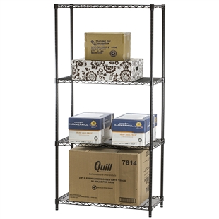 12"d x 54"h Black Wire Shelving w/ 4 Shelves