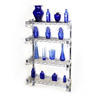 8&quot;d 4 Shelf Chrome Wire Wall Mounted shelving Kit from The Shelving Store