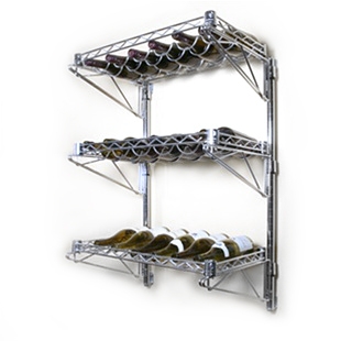 3 Shelf Chrome Wire Wall Mounted Wine Shelf Kit-14"d