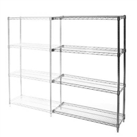 QUANTUM STORAGE CHROME WIRE SHELVING, Add-On (2 posts, 4 shelves & 8 S-Hooks),  Size L x W: 12 x 42, Unit Height: 54H.