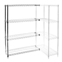 QUANTUM STORAGE CHROME WIRE SHELVING, Add-On (2 posts, 4 shelves & 8 S-Hooks),  Size L x W: 12 x 42, Unit Height: 54H.