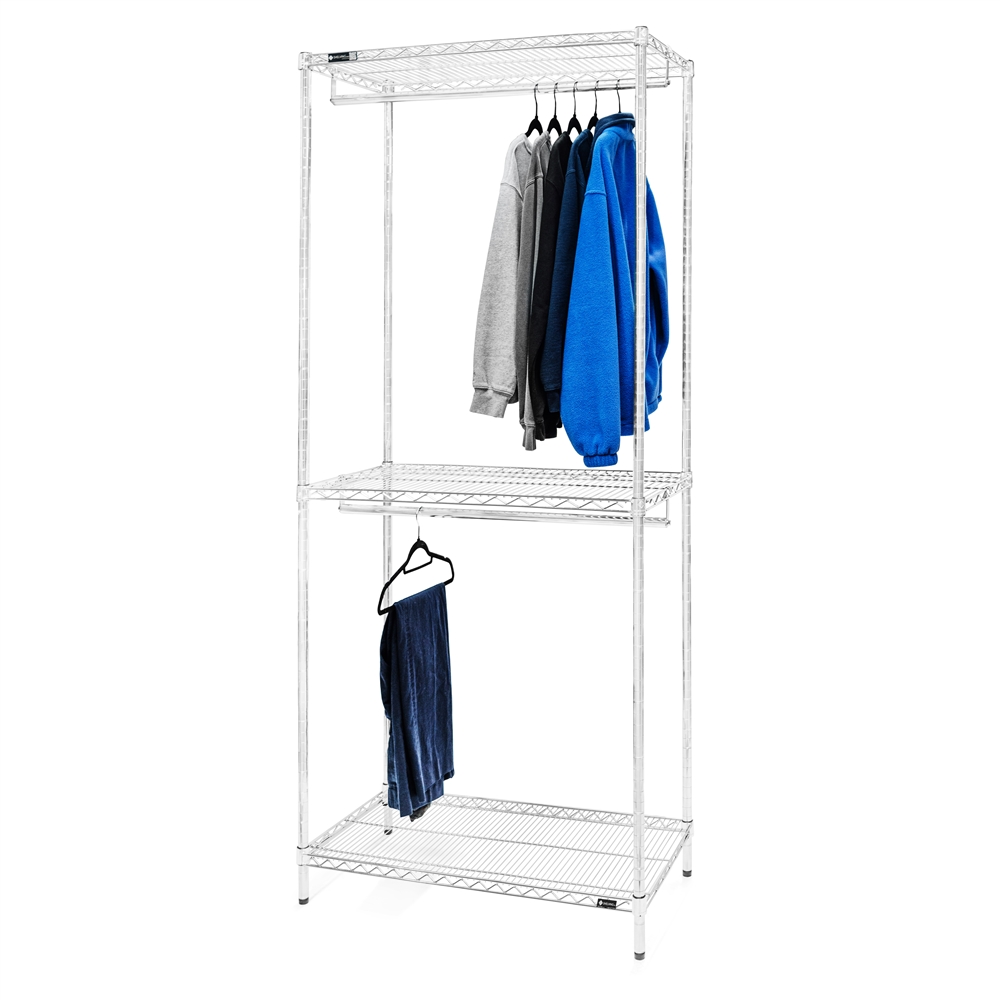 Double Hang Wire Closet Shelving with Lower Shelf - 18d x 84h