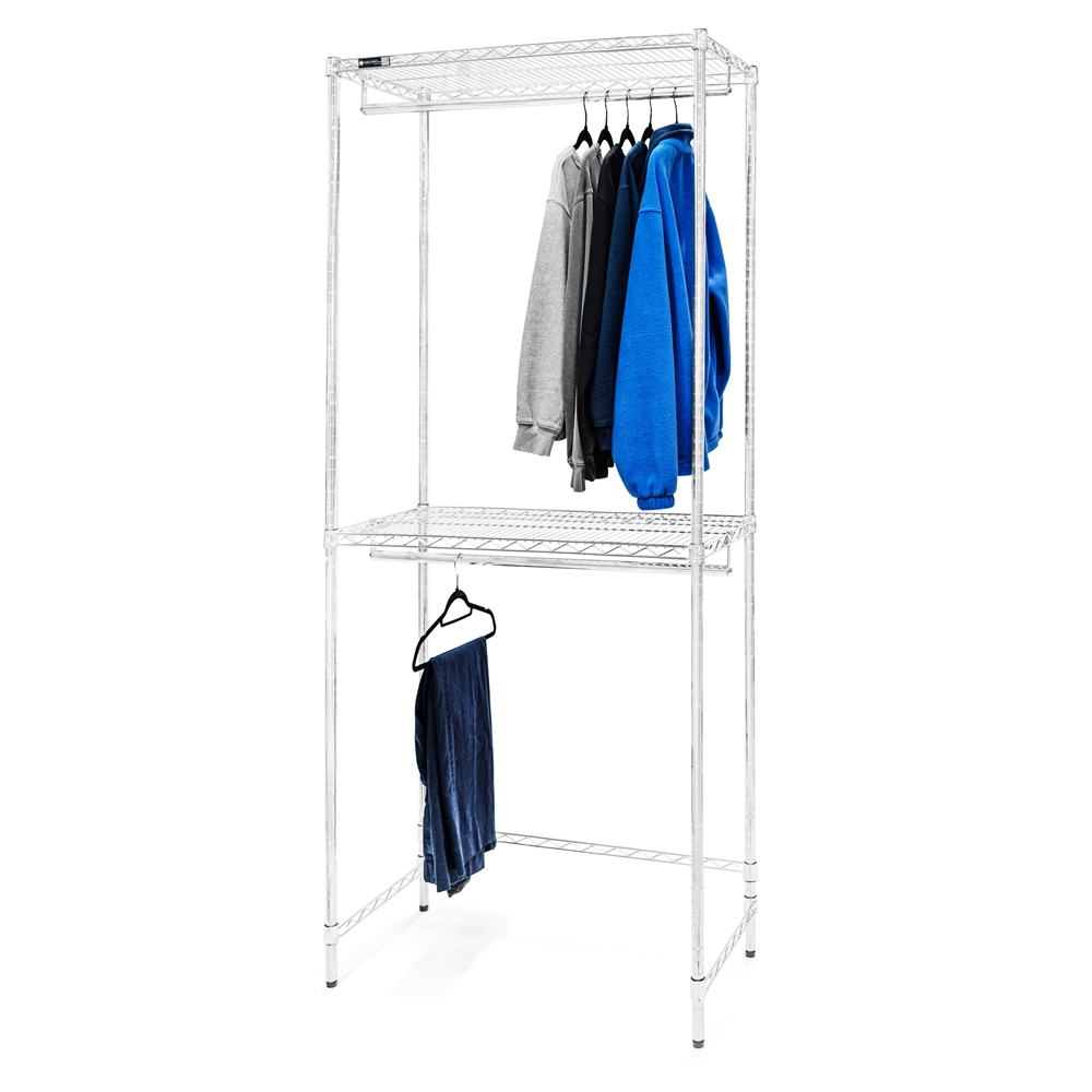 Freestanding Closet Organizer with Shelves and Double Hanging